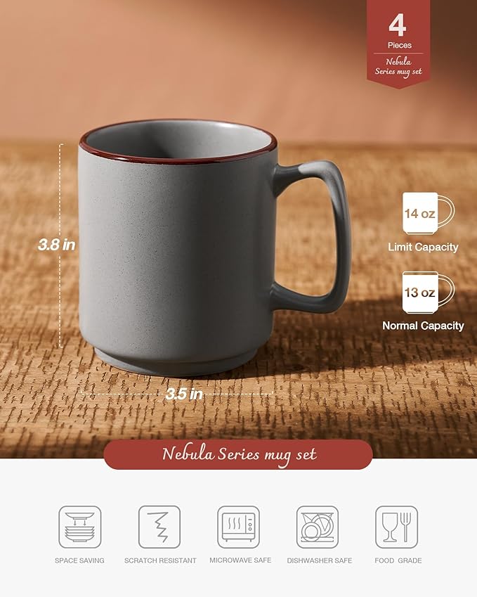 famiware Coffee Mugs Set of 4, Nebula 14oz Coffee Mugs, Ceramic Cup Set with Handle for Latte, Tea, Milk, Cappuccino, Cocoa, Multi-color