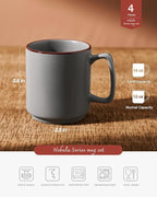 famiware Coffee Mugs Set of 4, Nebula 14oz Coffee Mugs, Ceramic Cup Set with Handle for Latte, Tea, Milk, Cappuccino, Cocoa, Dark Gray