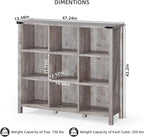 9 Cube Bookcase, Farmhouse 47 Inch Wide Grey Oak Bookshelf, Wooden 3 Tier Display Large Open Book Shelf, Vintage Horizontal Book Case for Home Office, Cubby Storage Cabinet for Living Room