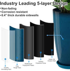 Tall Flower Pot Indoor - Outdoor Plant Pot - Turquoise Glossy Planter - Elegant Stone Imitation - 12" Diameter 21" Tall with Drainage Holes and Saucer