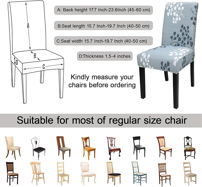 JQinHome Pattern Chair Covers for Dining Room Set of 6, High Stretch Removable Washable Parsons Chair Slipcover for Home Party Hotel Wedding Ceremony (Flower,6PCS)