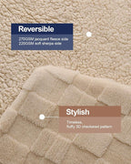 Pawque Super Soft Cozy Throw Blanket Queen Size for Couch Bed, Fluffy Sherpa Fleece Reversible Thick Warm Fuzzy Blanket for All-Season, 3D Checkered Jacquard Decorative Blankets, Khaki, 90"x90"