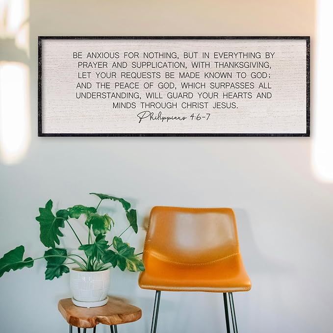 LuZhiQiang Be Anxious for Nothing Wall Decor 40"×15" Philippians 4:6-7 Bible Verse Sign Large Christian Scripture Wood Framed Hanging Decor (Black)