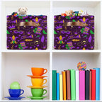 Mardi Gras Carnival Storage Basket Cube Storage Bins Organizer Bag Collapsible Closet Shelf Baskets with handle for Baby Cloth Pet Toy Book 14.2×10.2×8.3 IN