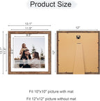 12x12 Picture Frame Set of 4, 12 x 12 Wood Photo Frames with Mat for 10x10 or 30x30cm Diamond Painting Art, Wooden Frame with Real Glass Cover for Wall and Tabletop Display,Rustic Brown
