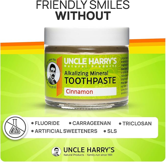 Uncle Harry's Cinnamon Remineralizing Toothpaste | Natural Whitening Toothpaste Freshens Breath & Promotes Enamel | Vegan Fluoride Free Paste (4 pack)