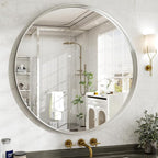 36 Inch Round Bathroom Mirror - Wall Mounted Circle Mirror with Metal Frame, Modern Mirror Suitable for Bathroom, Vanity, Entryway, Living Room, Wall Decor,Silver
