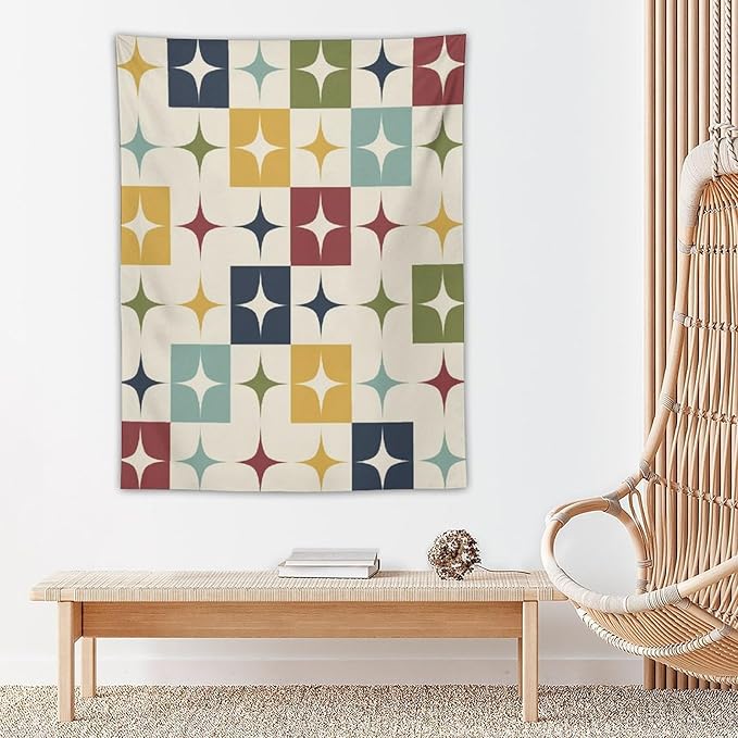 ICMOLYYENLO Boho Medieval Cat Tapestry, Abstract Atomic Starburst Geometric Aesthetic Art Wall Hanging For Bedroom Living Room Dormitory 60x60 Inches