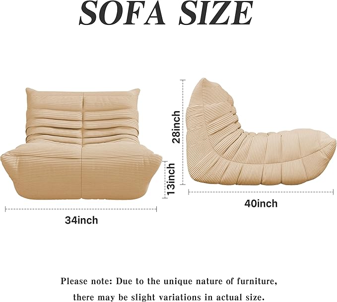 Bean Bag Chair, Lazy Floor Sofa Couch for Adults and Kids, Fireside Chair with Ergonomic Design, Memory Foam Lounge Chair for Living Room Bedroom, Office, Yellow