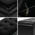 Asense Storage Ottoman Bench, Faux Leather Upholstered End of Bed Bench with Safety Hinge Wooden Legs, for Entryway Bedroom (Black, 33.3")
