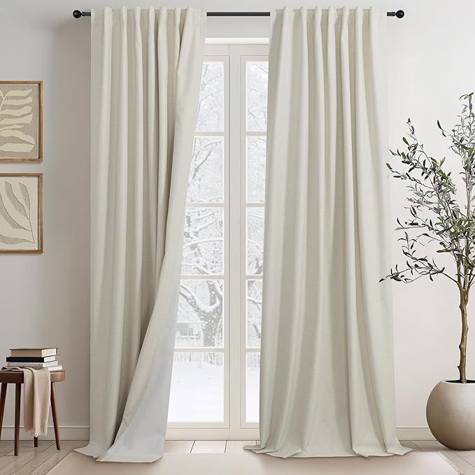 DANCURTON Linen Blackout Back Tab Curtains for Bedroom Windows Linen Colored 52 Inch Wide by 92 Inch Length 2 Panels