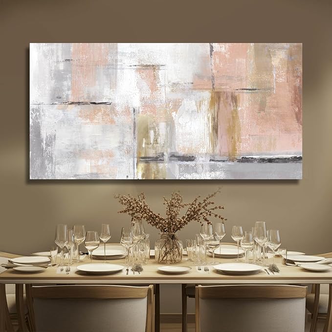 SOUGUAN Canvas Art Gold Wall Decor for Girl Pink Pictures for Living Room Wall Decoration Abstract Wall Art White Modern Painting Pictures 20"x40"