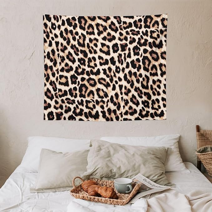 HZOHNAGO Leopard Print Tapestry Rustic Brown Leopard Wild Animal Printed Wall Tapestry Painting Wall Hanging for Bedroom Living Room Dorm 60" W x 50" H