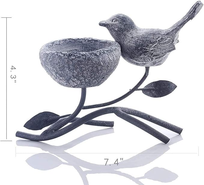 Marbrasse Votive Candle Holders, Vintage Home Decor Centerpiece, Iron Branches, Resin Bird and Nest, Tabletop Decorative TeaLight Candle Stands,Creative Artwork (Grey Black)