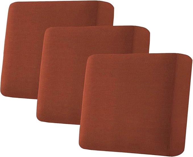 H.VERSAILTEX Super Stretch Individual Seat Cushion Covers - Sofa & Couch Cushion Slipcover Sets - Thick Jacquard Textured Twill Fabric (3 Piece XL Sofa Cushion Covers, Rust)