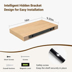 16 Inch Floating Shelves, 3D Textured Wood Grain, 16"x9.25"x1.5" Inch Deep Floating Shelves for Wall, Wooden Shelves for Bathroom, Bedroom, Living Room, Natural