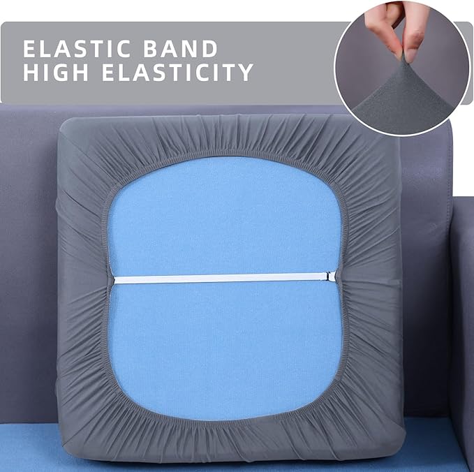 hyha Waterproof Couch Cushion Covers, Stretch Sofa Couch Seat Slipcover for Dog Washable, Non-Slip Waterproof Outdoor Cushion Covers for Patio Furniture Replacement (2 Pieces, Dark Grey)