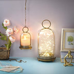 6" & 4" Versatile Modern Metal Hurricane Lantern in Set of 2 with Handmade Sturdy Glass Dome for Pillar Candle & Plants (Brass, 4"x7.5" &6.3"x11.2")