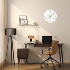Round Marble Battery Wall Clock Modern 14 Inch White Minimalist Wall Clock for Kitchen Quartz Glass Slient Clock for Wall