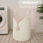 Large Woven Laundry Basket Hamper,100L Cotton Rope Storage Bin for Blankets,Toys and Clothes,Decorative Tall Nursery Hamper for Living Room,Baby Nursery,Bathroom and Bedroom,White