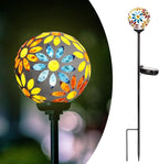 Afirst Solar Lights Outdoor Decorative - Solar Gazing Ball Mosaic Garden Stakes Flower Decorative Lights Waterproof for Pathway Yard Lawn Decoration Yellow
