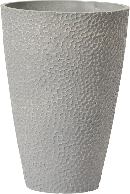 LA JOLIE MUSE 20 inch Tall Planters, Tall Round Planters for Indoor/Outdoor Plants, Grey Flower Pots for Front Door,Patio and Deck,Honeycomb