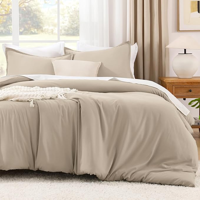Litanika Khaki Comforter Set King Size, 3 Pieces Solid Bedding Comforter Set, All Season Down Alternative Bed Set (104x90In Comforter & 2 Pillowcases)
