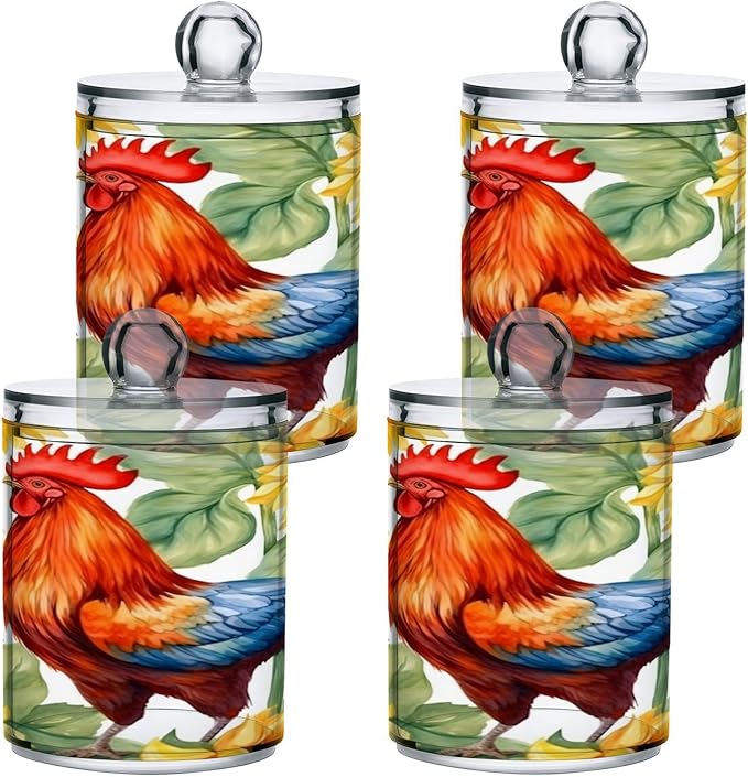 Sunflower Rooster 2PC Airtight Transparent Plastic Storage Jar, Food Storage Container Glass, Can Store Candy, Salt, Coffee Beans, With lid, Easy To Use