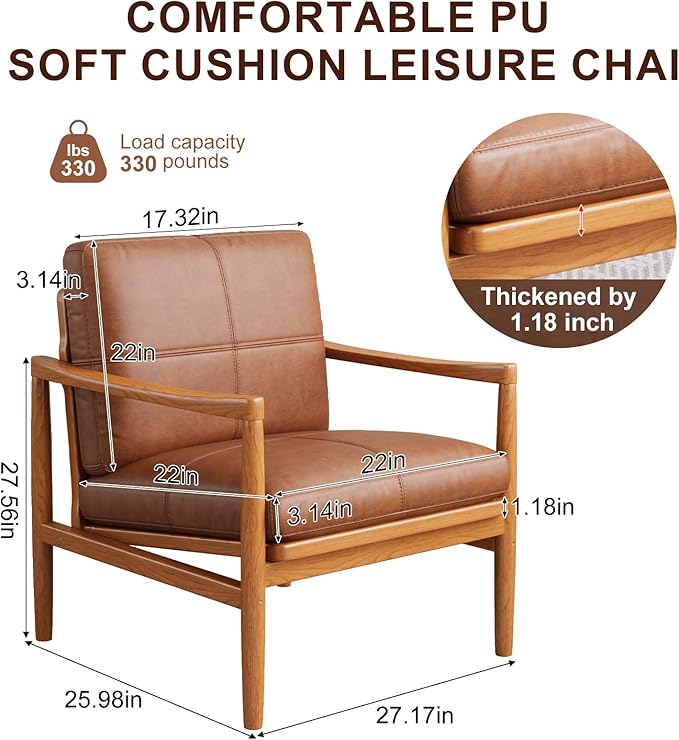 Mid Century Modern Accent Chair, Wooden Accent Chairs, Accent Chairs for Living Room, Wood Frame & Soft Cushion, Reading Leisure Chair for Living Room, Reading Room, Bedroom