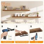 HOOBRO Floating Shelves for Wall, Wall Mounted Shelf Set of 2, 55" Hanging Shelf with Invisible Brackets, for Wall in Bathroom, Bedroom, Toilet, Kitchen, Living Room, Office, Rustic Brown BF140BJP201