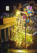 Solar Lights Outdoor Decorative,Metal Solar Watering Can Lights with Hummingbird, Waterproof Garden Stake for Yard Lawn Patio Pathway Landscape