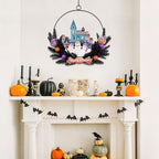 Lighted Halloween Wreaths for Front Door, Welcome Metal Wooden Door Wreath Decor Hanging Sign, 30 LED Lighted Wall Decor Battery Operated for Halloween Indoor Outdoor (Ghost)