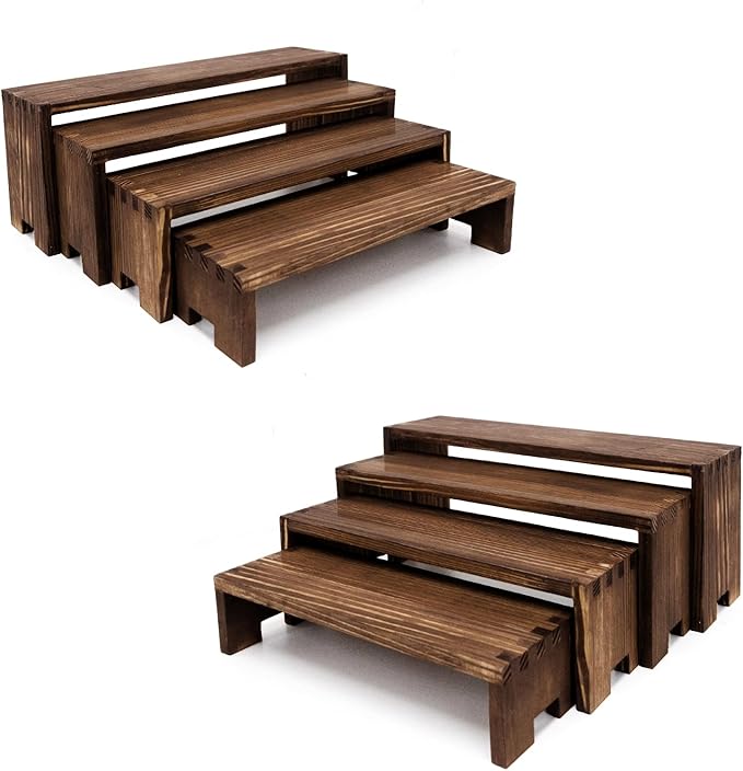 Large Display Wood Risers Wooden Stand 8 Tier Wood Racks Decorative Rectangular, 2 Set 8 Pieces Cupcake Stands Cologne Perfume Organizer Showcase Items(Brown)