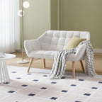 48" Small Loveseat Sofa, Modern Sherpa Mini Sofa Couch 2-Seater Fluffy Love Seat with Quilting Backs and Wood Legs for Living Room, Bedroom and Small Space, White