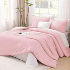 Litanika Pink Twin/Twin XL Comforter Set, 2 Pieces Girls Teen Kids Cute Soft Solid Bedding Comforter Set, All Season Bed Set (66x90In Comforter & 1 Pillowcase)