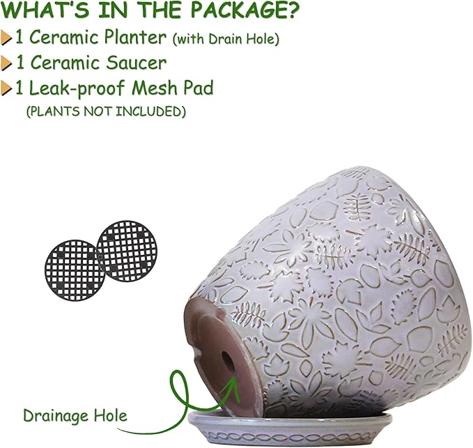 10inch Retro Ceramic Planter with Drainage Hole and Saucer for Multiple Plants, Indoor-Outdoor Garden Pots for Succulent, Orchid, and Flower (Fits Inner Pots Up to 9 Inch, Retro Purple)