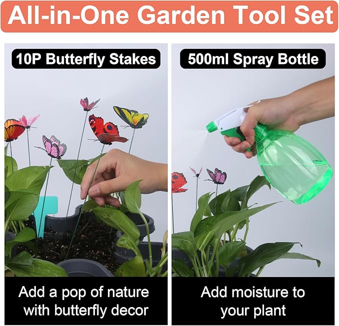 Vertical Planter, 5 Tier Stackable Strawberry Planter with Garden Tool Set, Movable Indoor/Outdoor Garden Herb Pot for Growing Vegetables and Succulents, Dark Gray