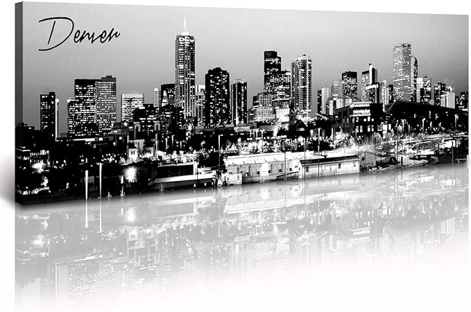 Black and White Wall Art Denver Skyline Cityscape Skyscrapers Canvas Print Painting Landscape USA City Buildings Pictures Modern Artwork for Man Room Office Living Room Decoration 13.8"x47.3"