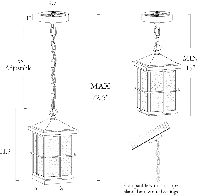 LOG BARN Outdoor Pendant Light Fixture, Farmhouse Exterior Lights, Anti-Rust Ceiling Outdoor Light with Seeded Glass, Lantern Hanging Light for Front Door, Entry, Porch, and Gazebo