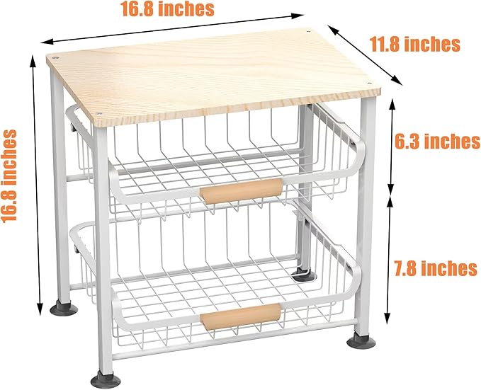 3-Layer Kitchen Fruit Storage Basket Snack Rack, countertop Storage Rack, Stackable Storage Rack with Desktop, Pull-Out Hollow Metal Storage Basket with Handle, Kitchen Organizers & Storage