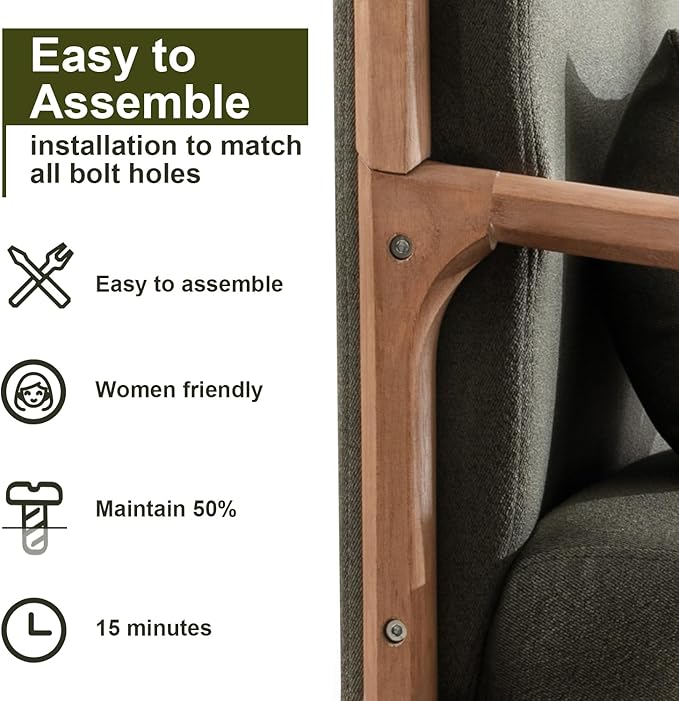 INZOY Mid Century Modern Accent Chair with Wood Frame, Upholstered Living Room Chairs with Waist Cushion, Reading Armchair for Bedroom Sunroom (Green)