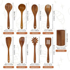 comfoyar Teak Wooden Spoons for Cooking, 9 Pieces Kitchen Cooking Utenails Set with Holder and Ladle, Heat Resistant Kitchen Cookware for Nonstick Pan