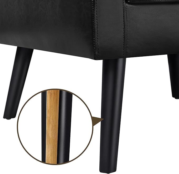Yaheetech Mid-Century Accent Chairs, PU Leather Modern Upholstered Living Room Chair, Cozy Armchair Button Tufted Back and Wood Legs for Bedroom/Office/Cafe Black