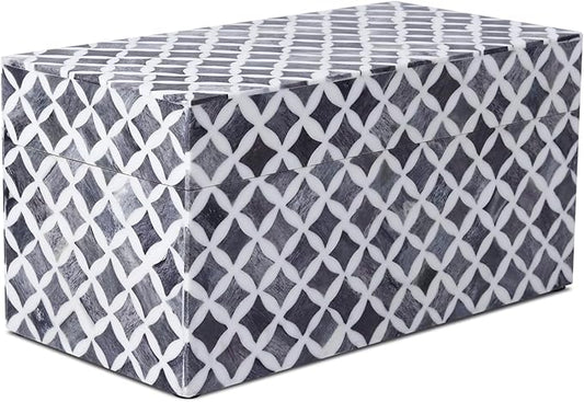 Handicrafts Home White Handmade Keepsake Organizer with Lid Decorative Storage Box- Star Pattern Collection Memories Holder for Jewelry, Photos & Cards- Home Decor Accents- Bone & Resin Inlay- 10x5x5