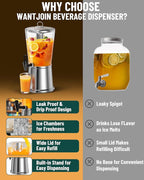 WantJoin Beverage Dispenser With Stand, Drink Dispenser for Party, Stainless Steel Water Dispenser with Ice Core, Spigot, Drink Jar Jug For Home Parties Lemonade, Clear Acrylic, 2-GALLONS 8 Liters