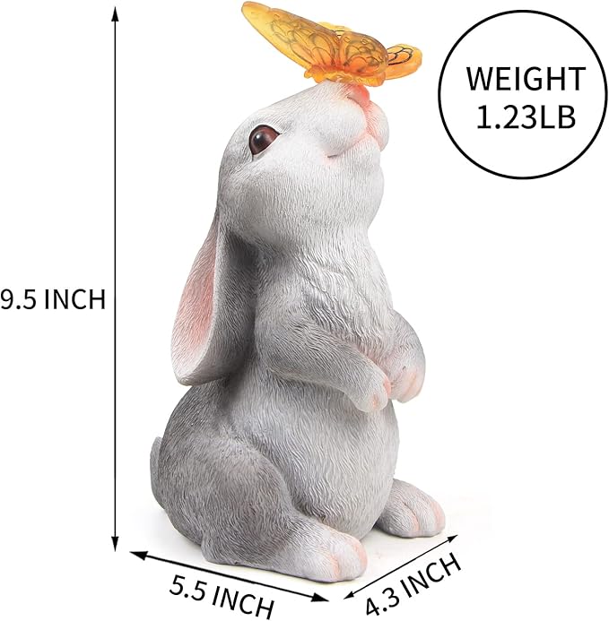 Garden Statue Outdoor Decor-Rabbit with Solar Butterfly Changing Lights Garden Statues,Bunny Statue for Patio,Balcony,Yard,Lawn Ornament,Gardening Gifts for Mom Grandma