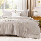Litanika Comforters Super King Size Linen, 3 Pieces Lightweight Solid Bedding Set & Collections, All Season Fluffy Bed Set (120x120In Comforter & 2 Pillowcases)