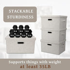Medium 15" 21 Quart Collapsible Stackable Storage Bins with Lids, 5 Packs Beige Foldable Fabric Closet Boxes Heavy-duty Lidded Linen Cube Baskets Container Organizers and Storage