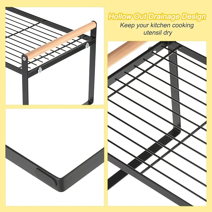 PATIKIL Kitchen Cabinet Shelf Organizer, Wood Counter Shelf Stackable Storage Shelf For Cupboard, Pantry, Corner, Under Sink - Black
