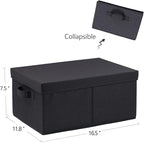 HOONEX Storage Bins with Lids for Organizing, Pack of 2, Storage Boxes with 2 Carrying Handles and Sturdy Heavy Cardboard, 16.5" L x 11.8" W x 7.5" H for Shoes, Books, Clothes, Black